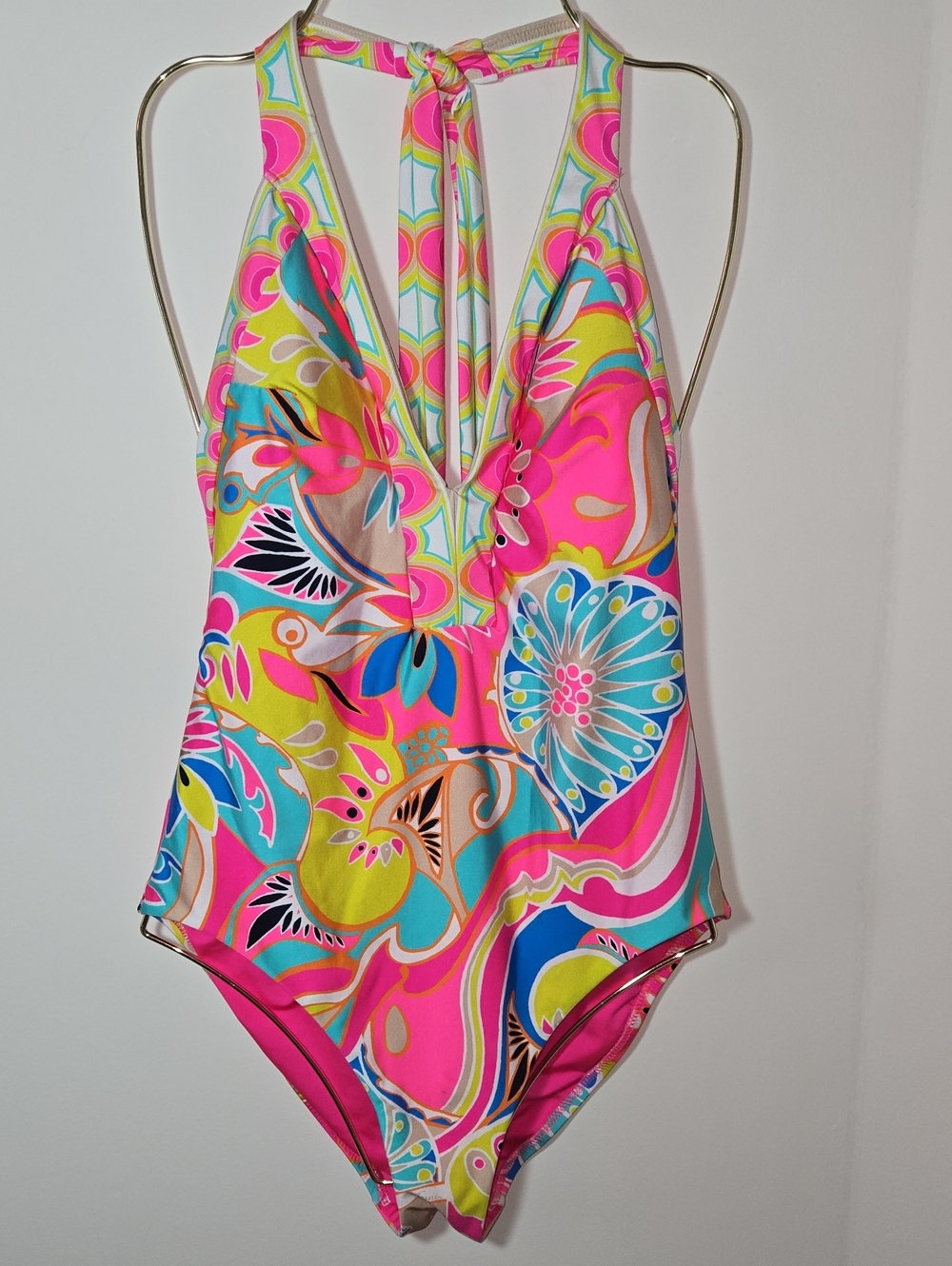 Trina Turk Multicolor Bright Floral Halter One-Piece —Pink, Blue, Lime NWT Sz 10
